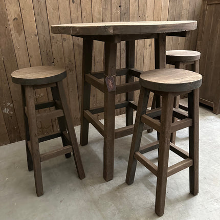 Driftwood Bartafel met 3 Barkrukken – Complete houten set | Landelijk & robuust