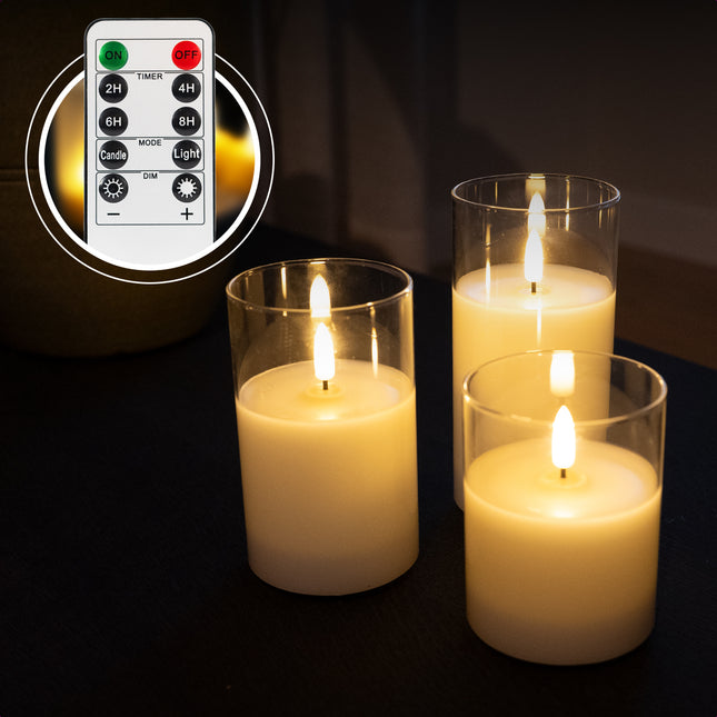 3 LED kaarsen met glas - Akaro