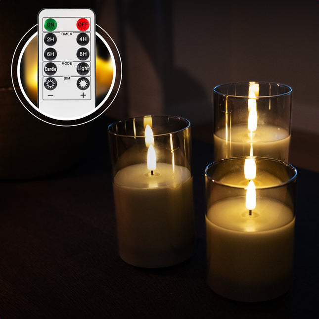3 LED kaarsen met glas grijs - Akaro