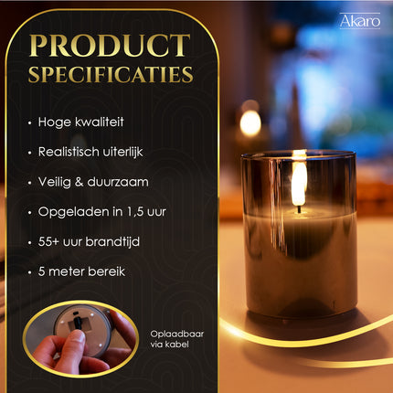 3 LED kaarsen met glas grijs - Akaro