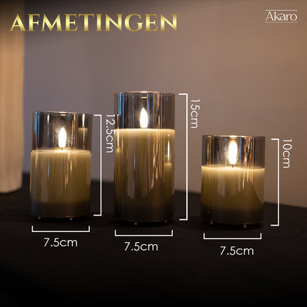 3 LED kaarsen met glas grijs - Akaro