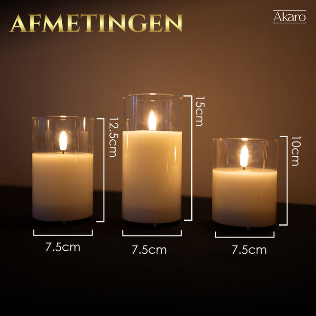 3 LED kaarsen met glas - Akaro