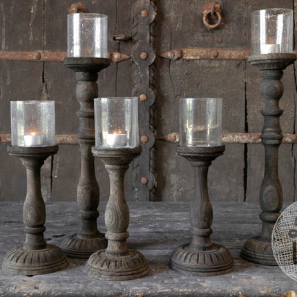 Kandelaar Joel S | Hout met Glas | Be Uniq