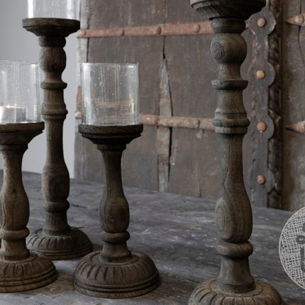 Kandelaar Joel L | Hout met Glas | Be Uniq