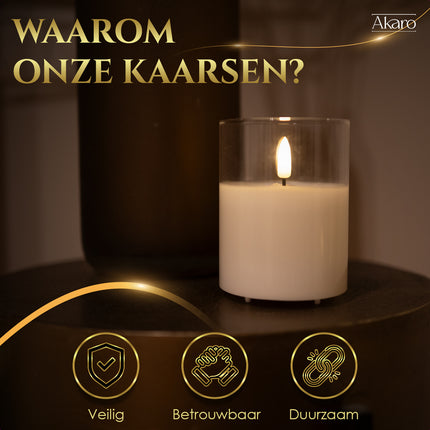 3 LED kaarsen met glas - Akaro