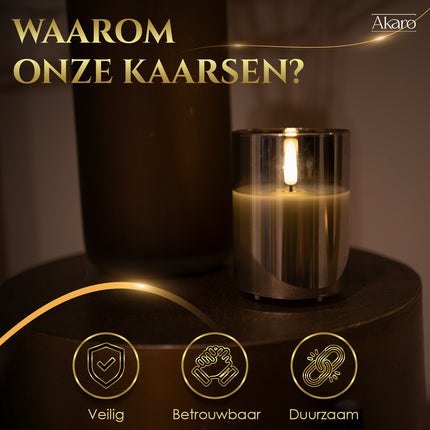 3 LED kaarsen met glas grijs - Akaro