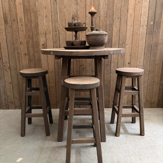 Driftwood Bartafel met 3 Barkrukken – Complete houten set | Landelijk & robuust