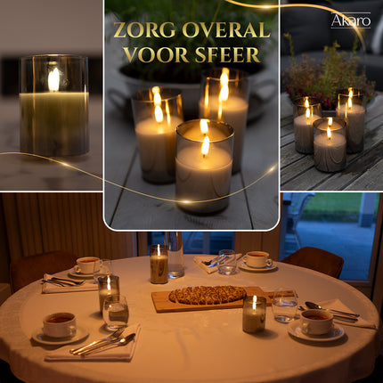 3 LED kaarsen met glas grijs - Akaro