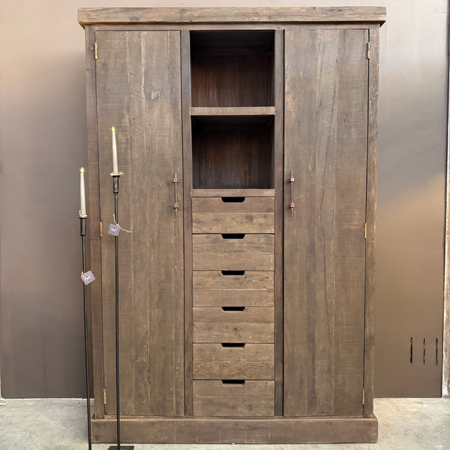 Driftwood Kast XL Bram – Grote Landelijke Kast van Oud Hout met Lades en Deuren