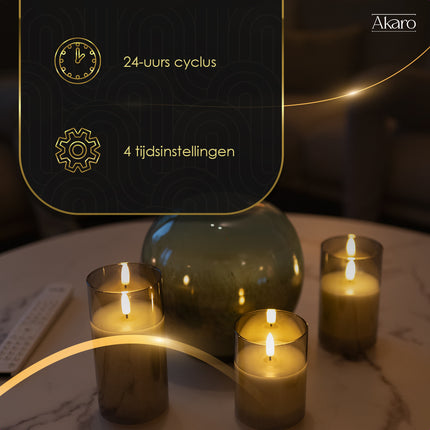 3 LED kaarsen met glas grijs - Akaro