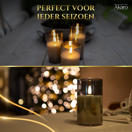 3 LED kaarsen met glas grijs - Akaro