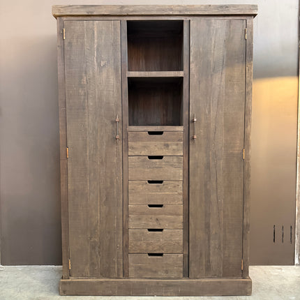 Driftwood Kast XL Bram – Grote Landelijke Kast van Oud Hout met Lades en Deuren