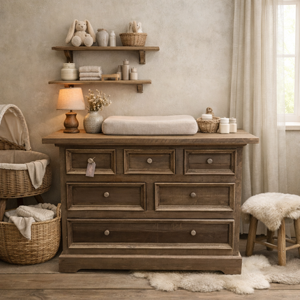 Driftwood Commode met 6 Lades – Stoere Houten Commode voor Babykamer