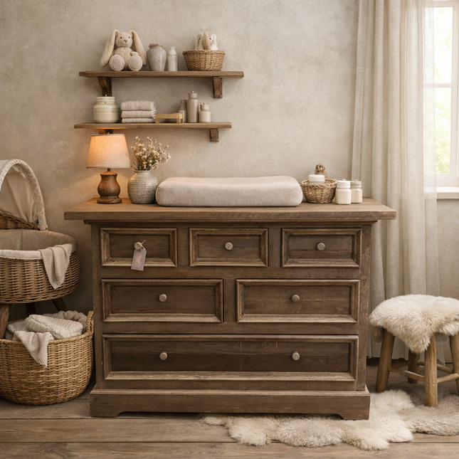 Driftwood Commode met 6 Lades – Stoere Houten Commode voor Babykamer