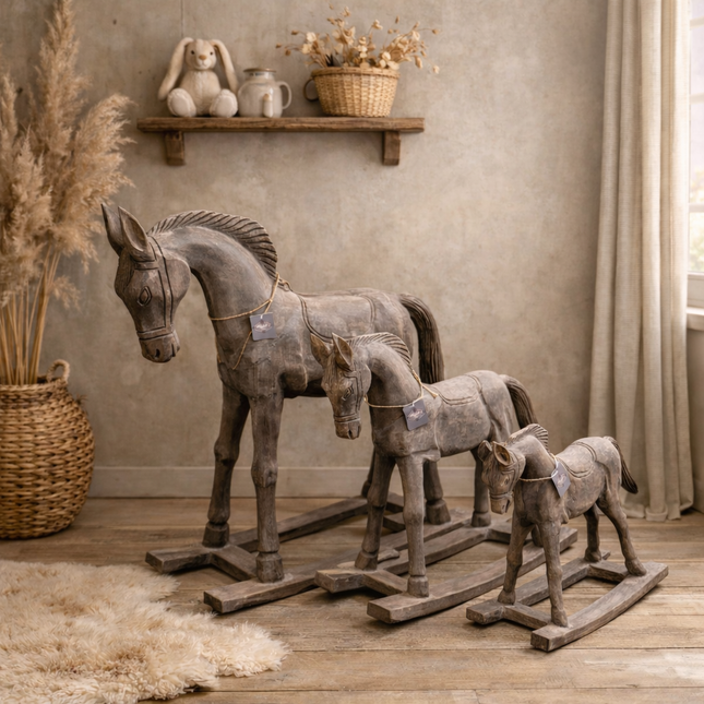 Houten hobbelpaard | Decoratief houten paard | Los of als set