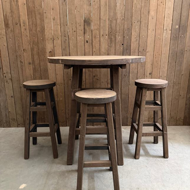 Driftwood Bartafel met 3 Barkrukken – Complete houten set | Landelijk & robuust