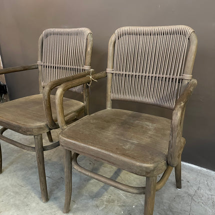 Driftwood Eetkamerstoel met Touw Rugleuning | Landelijke Stoel met Armleuning