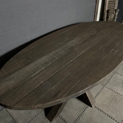 Driftwood Ovale Eettafel met Spinpoot | Robuuste Houten Tafel Landelijke Stijl