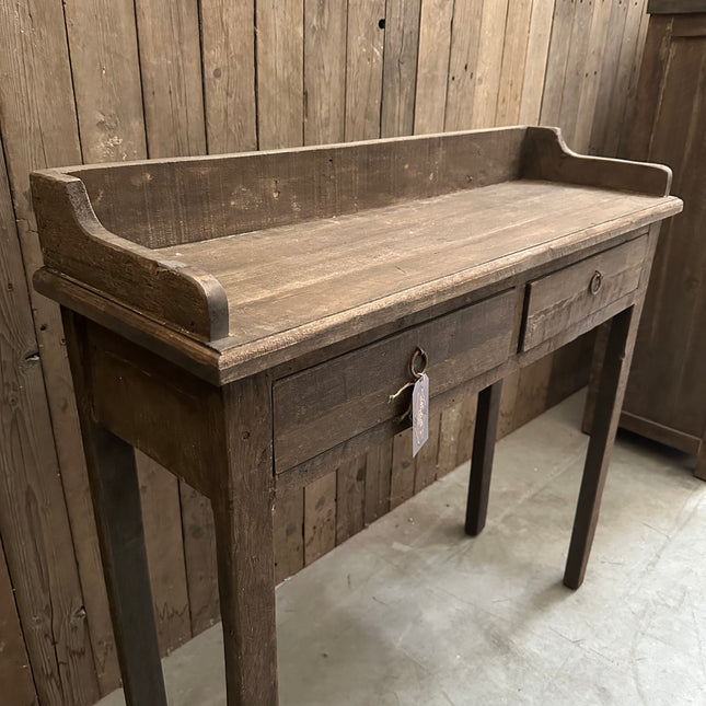Driftwood sidetable 2 lades met opstaande rand | Landelijke houten wandtafel