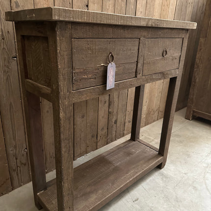 Driftwood sidetable met 2 lades en onderplank | Landelijke houten wandtafel