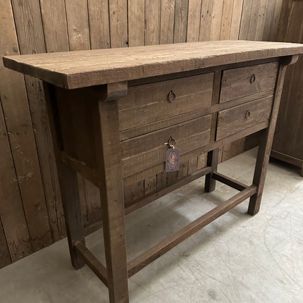 Driftwood sidetable Jenong met 4 lades | Landelijke houten wandtafel