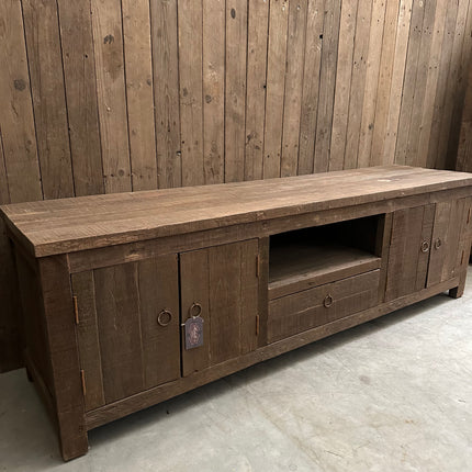 Driftwood TV meubel met 4 deuren en 1 lade | Landelijk houten tv kast