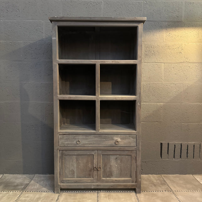 Rough Wood vakkenkast – open vakken, lade en 2 deurtjes