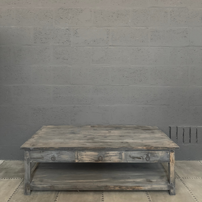 Old Grey Salontafel met 6 lades en onderblad