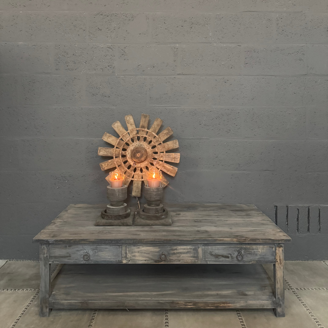 Old Grey Salontafel met 6 lades en onderblad