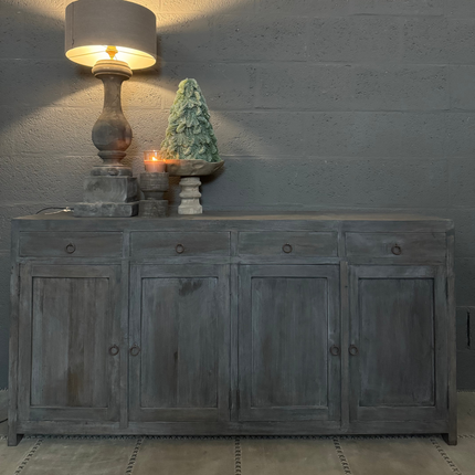 Old Grey Dressoir met 4 deuren en 4 lades
