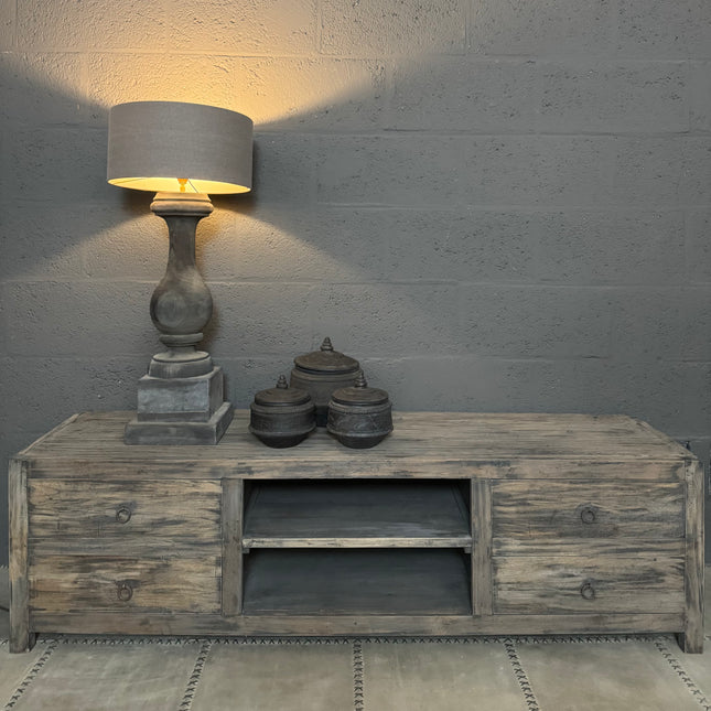 Old Grey TV-meubel met 4 lades en 2 open vakken