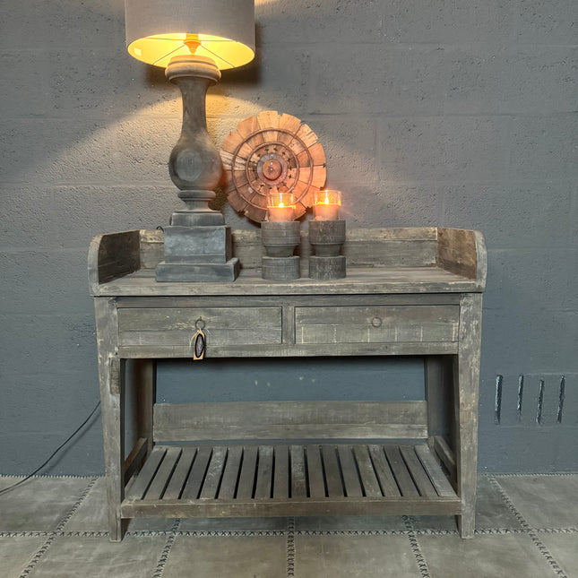 Driftwood sidetable met legplank en 2 lades