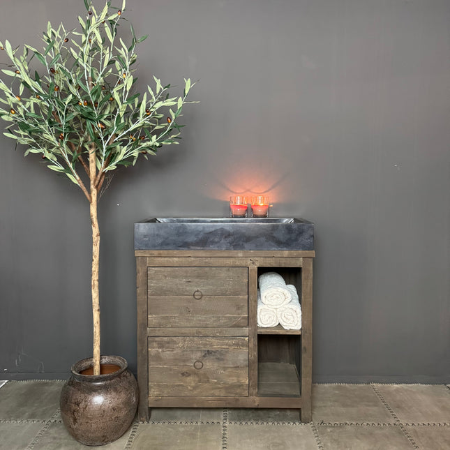 Driftwood badmeubel met open vakken en lades