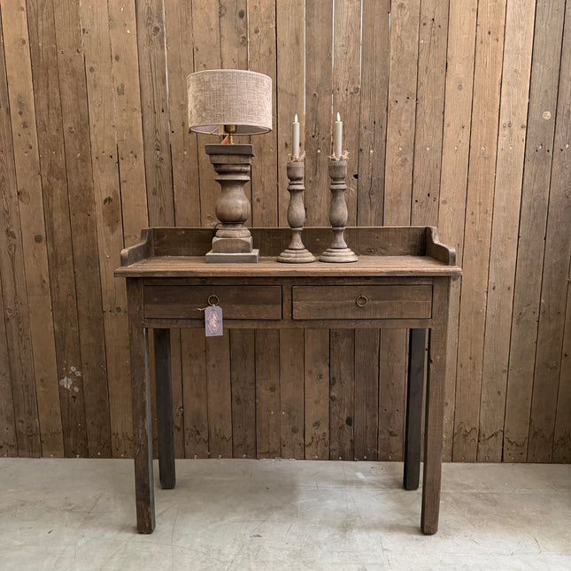 Driftwood sidetable 2 lades met opstaande rand | Landelijke houten wandtafel