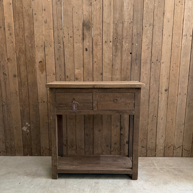 Driftwood sidetable met 2 lades en onderplank | Landelijke houten wandtafel
