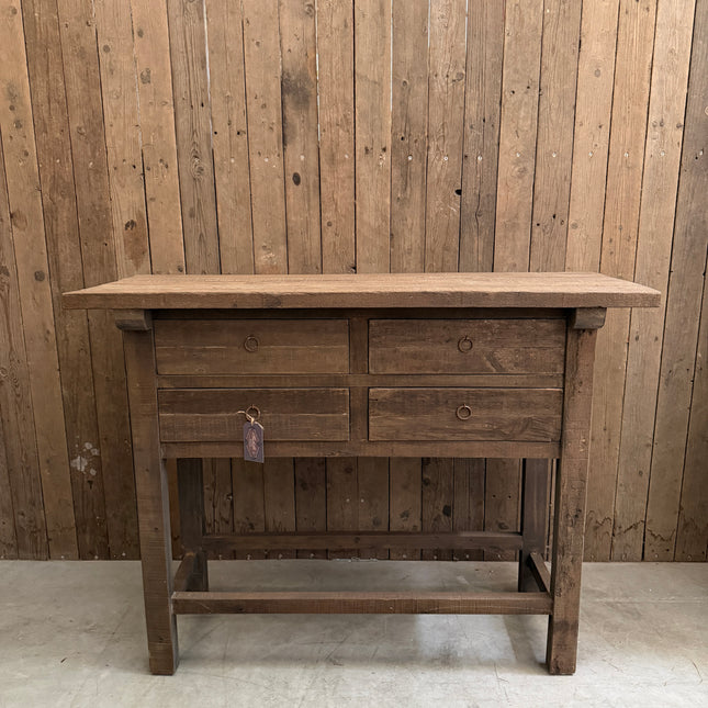 Driftwood sidetable Jenong met 4 lades | Landelijke houten wandtafel