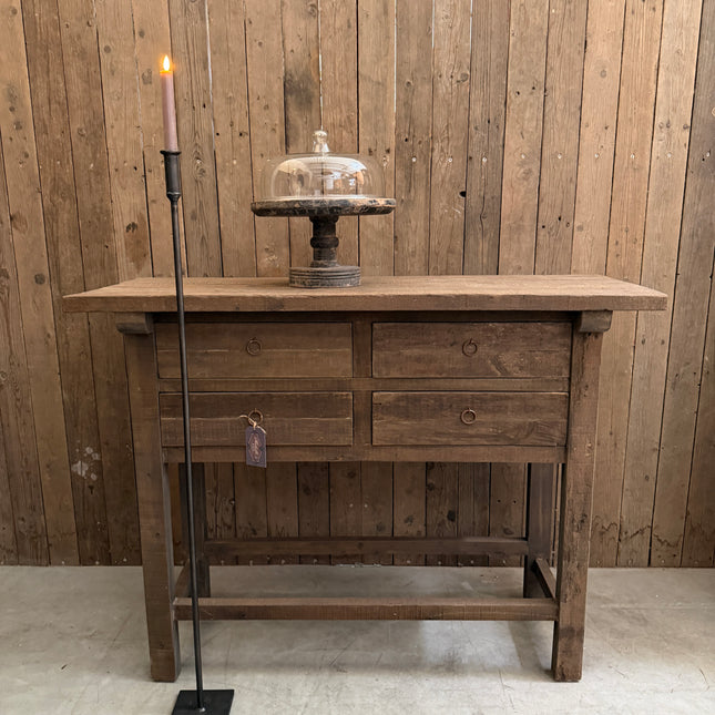 Driftwood sidetable Jenong met 4 lades | Landelijke houten wandtafel