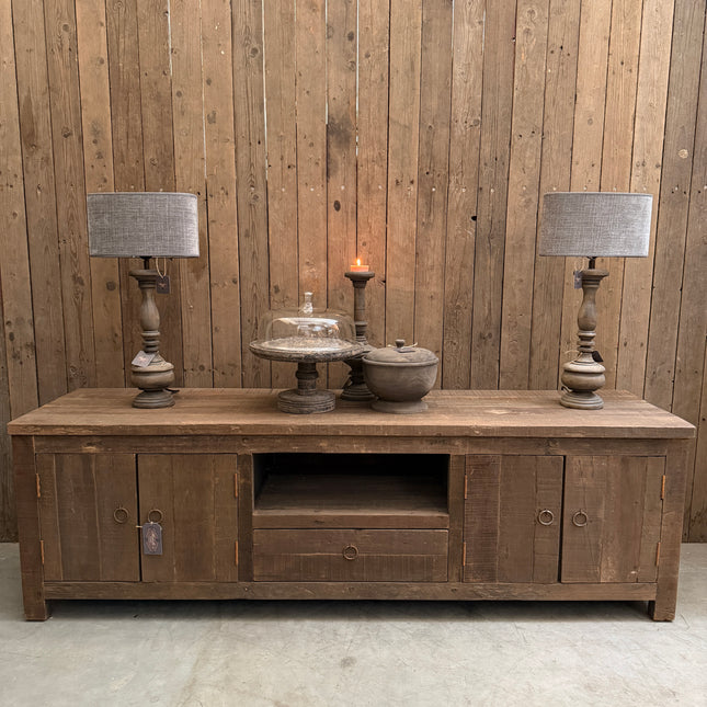 Driftwood TV meubel met 4 deuren en 1 lade | Landelijk houten tv kast