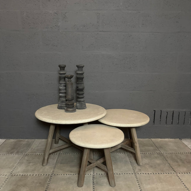 Driftwood salontafel set met stenen blad – beige