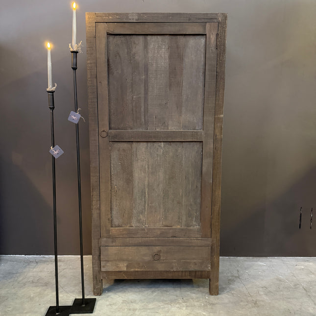 Driftwood 1-deurs kast met lade – landelijke houten kast – sobere opbergkast