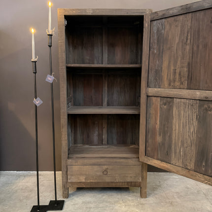 Driftwood 1-deurs kast met lade – landelijke houten kast – sobere opbergkast