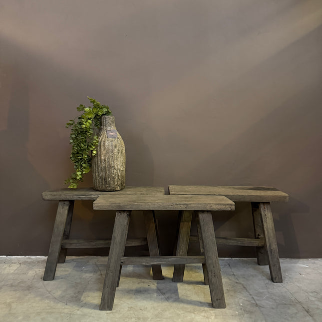 Old Barn Houten Bankje – Landelijk Krukje / Bijzetbankje van Oud Hout