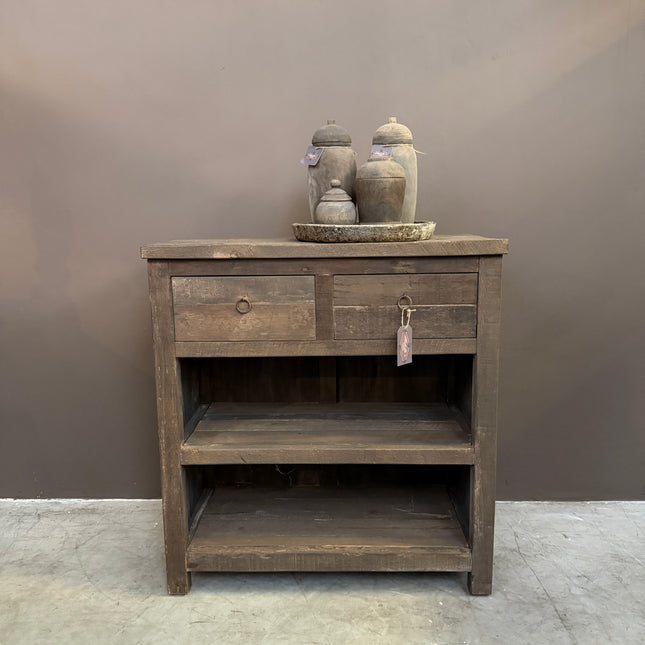 Driftwood Sidetable 80 cm – Landelijk Houten Dressoir met Lades en Open Vakken
