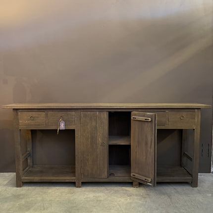 Driftwood Sidetable / Dressoir 220 cm – Landelijk Oud Houten Dressoir met Lades en Deuren