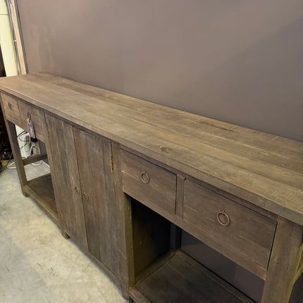 Driftwood Sidetable / Dressoir 220 cm – Landelijk Oud Houten Dressoir met Lades en Deuren