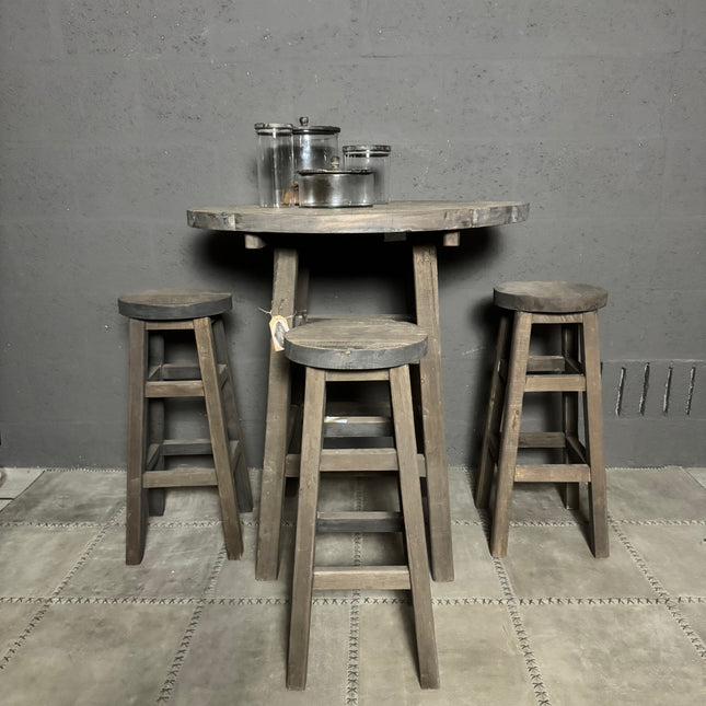 Driftwood Bartafel met 3 Barkrukken – Complete houten set | Landelijk & robuust