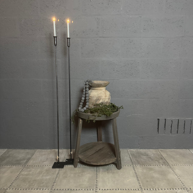 Driftwood Rond Tafeltje 2-laags met Schaal – Authentiek Houten Bijzettafeltje