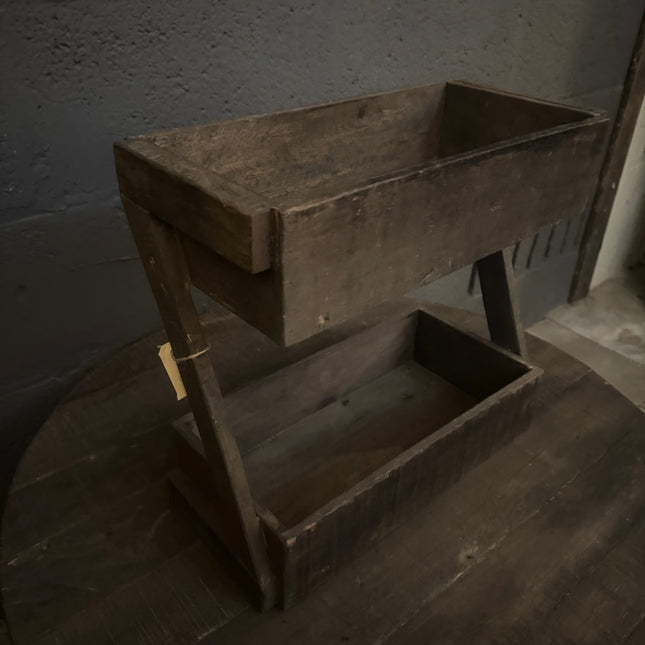 Driftwood 2-laagse houten bak – landelijke opbergbak van massief hout