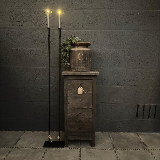 Driftwood Ladekast met 4 Lades – Smalle Houten Opbergkast in Landelijke Stijl