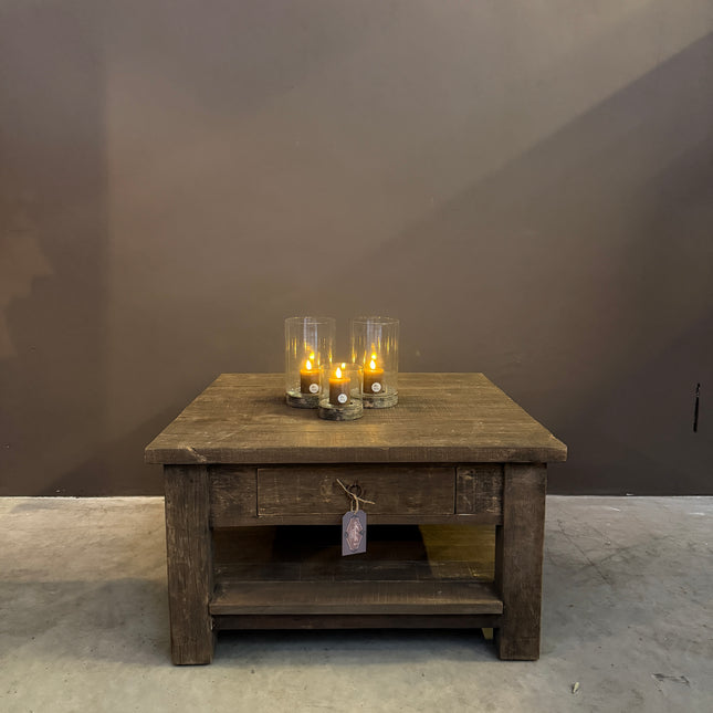 Driftwood Salontafel met Lade & Onderblad 80x80 cm | Landelijk